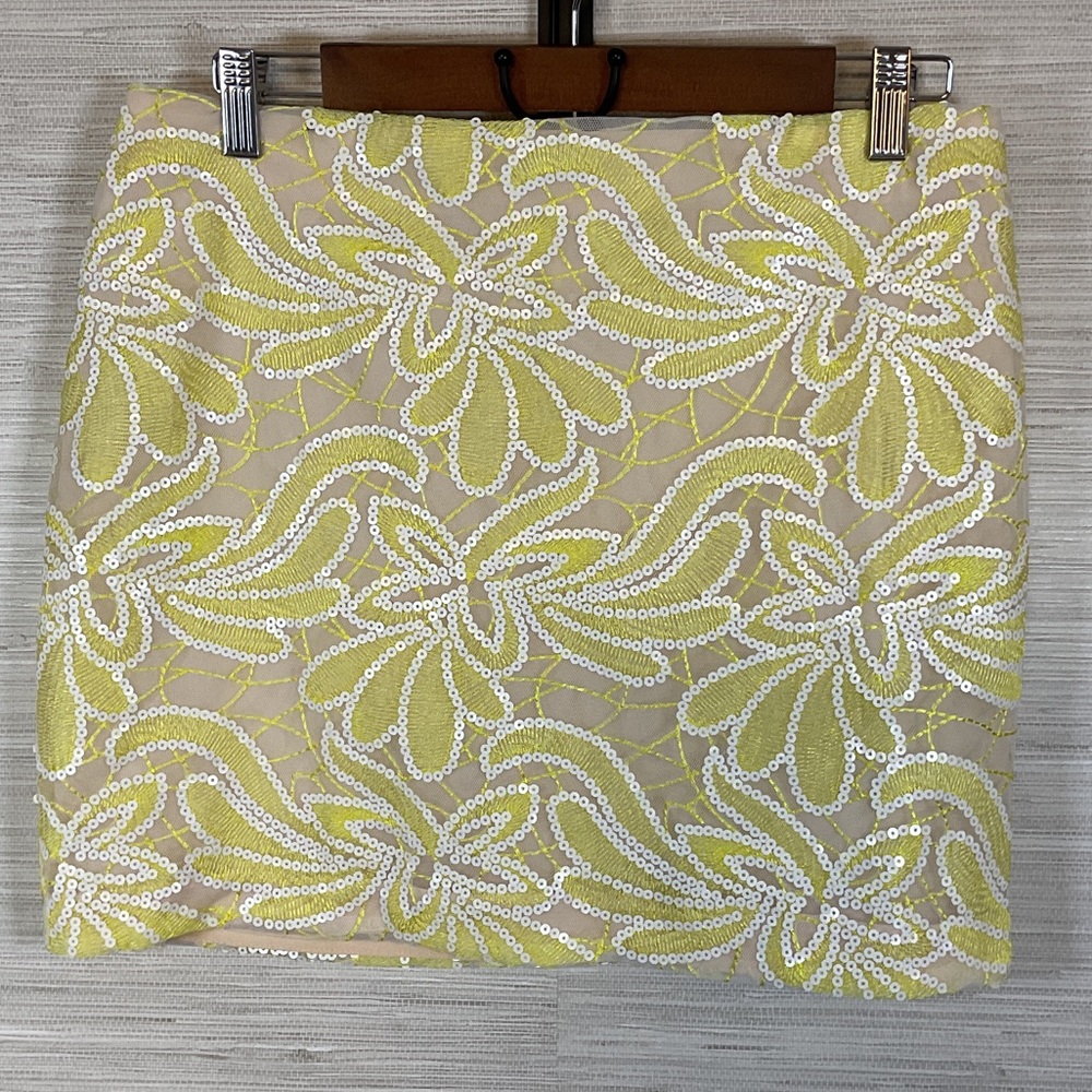 Endless Rose Yellow White Sequin Embroidered Mini Skirt Large
